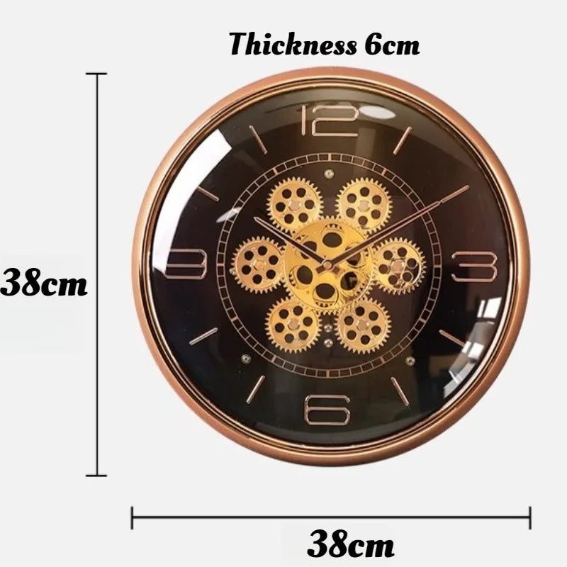 Luxury Round Silent Wall Clocks Creative Gear Rotate Big-numbers Living Room Wall Clock Metal Pointer Vintage Simple Home Decor